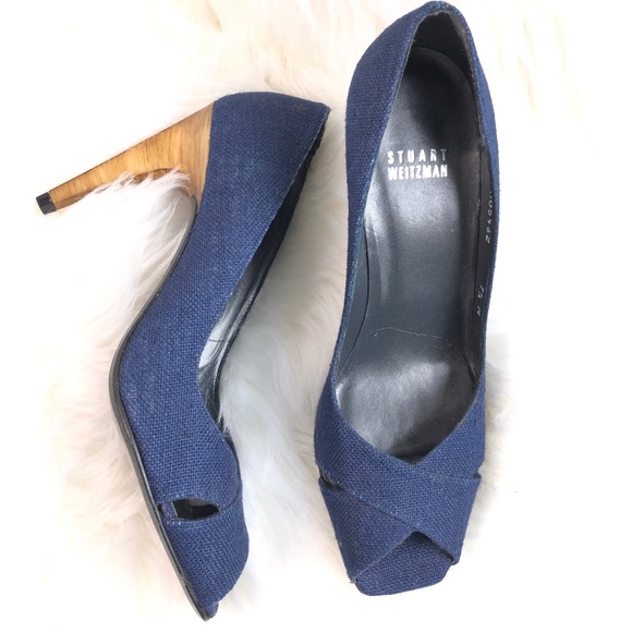 Stuart Weitzman Shoes - STUART WEITZMAN Blue peep toe with wooden heel 7.5